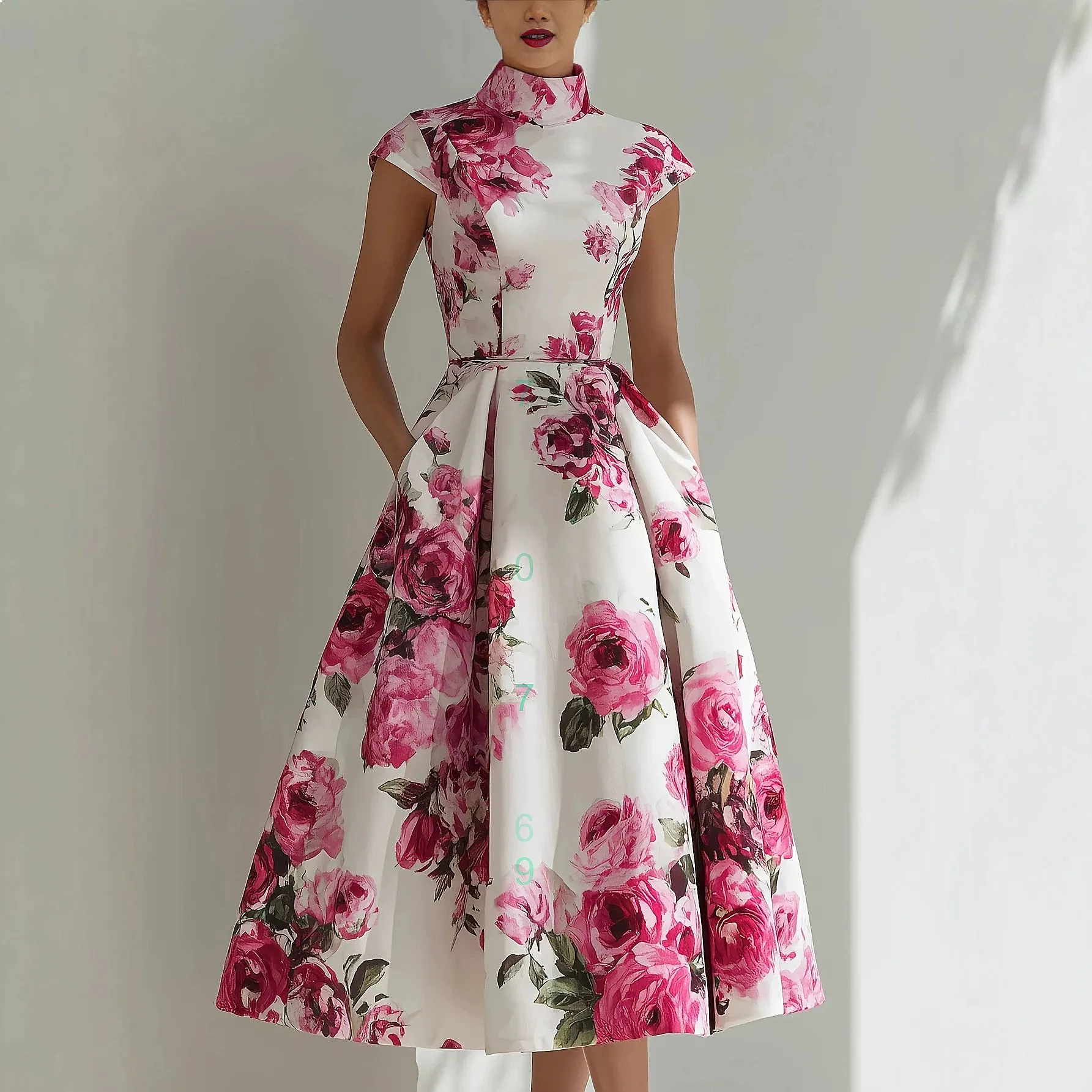 

Women Floral Print High Neck Midi Dress Bodycon Fitted Waist Dresses Jumpsuit Playsuit