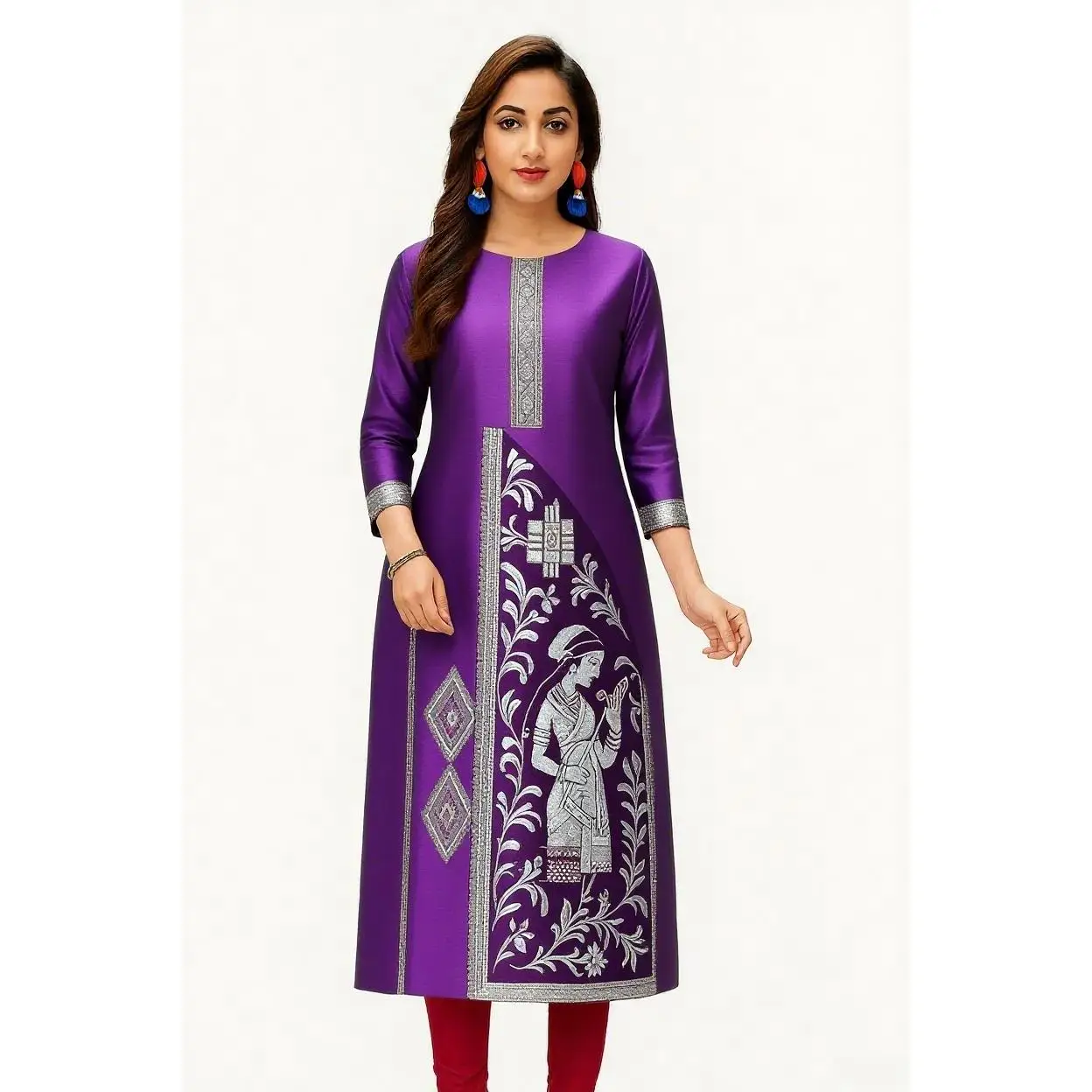 Dress kurt women's fashionable and elegant long sleeved straight tube casual round neck pattern noble skirt.