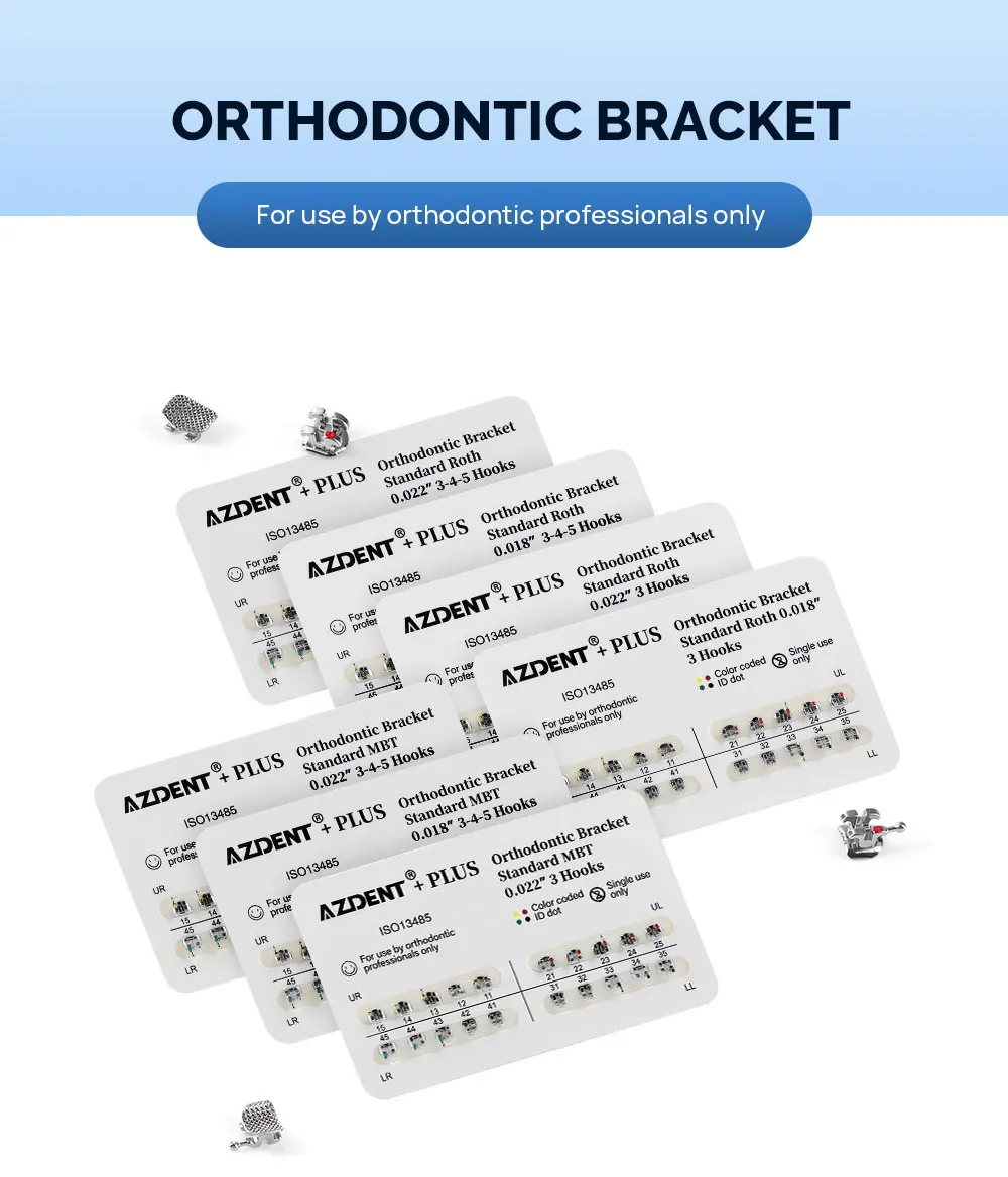 10 Packungen AZDENT Zahnspangen Kieferorthopädische Zahnspangen Plus Metall Mini Standard Mesh Base Roth/MBT 0,022/0,018 Haken 3-4-5 20 Stück/Packung – Detail 9