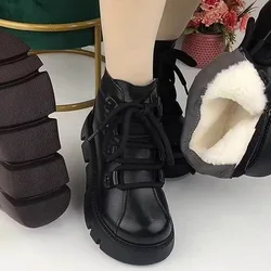 Winter Women & Girls Snow Boots With Thick Plush Fashion Warm Thick Dole Snti-Slip Increase Female Leather Shoes Size 35-40