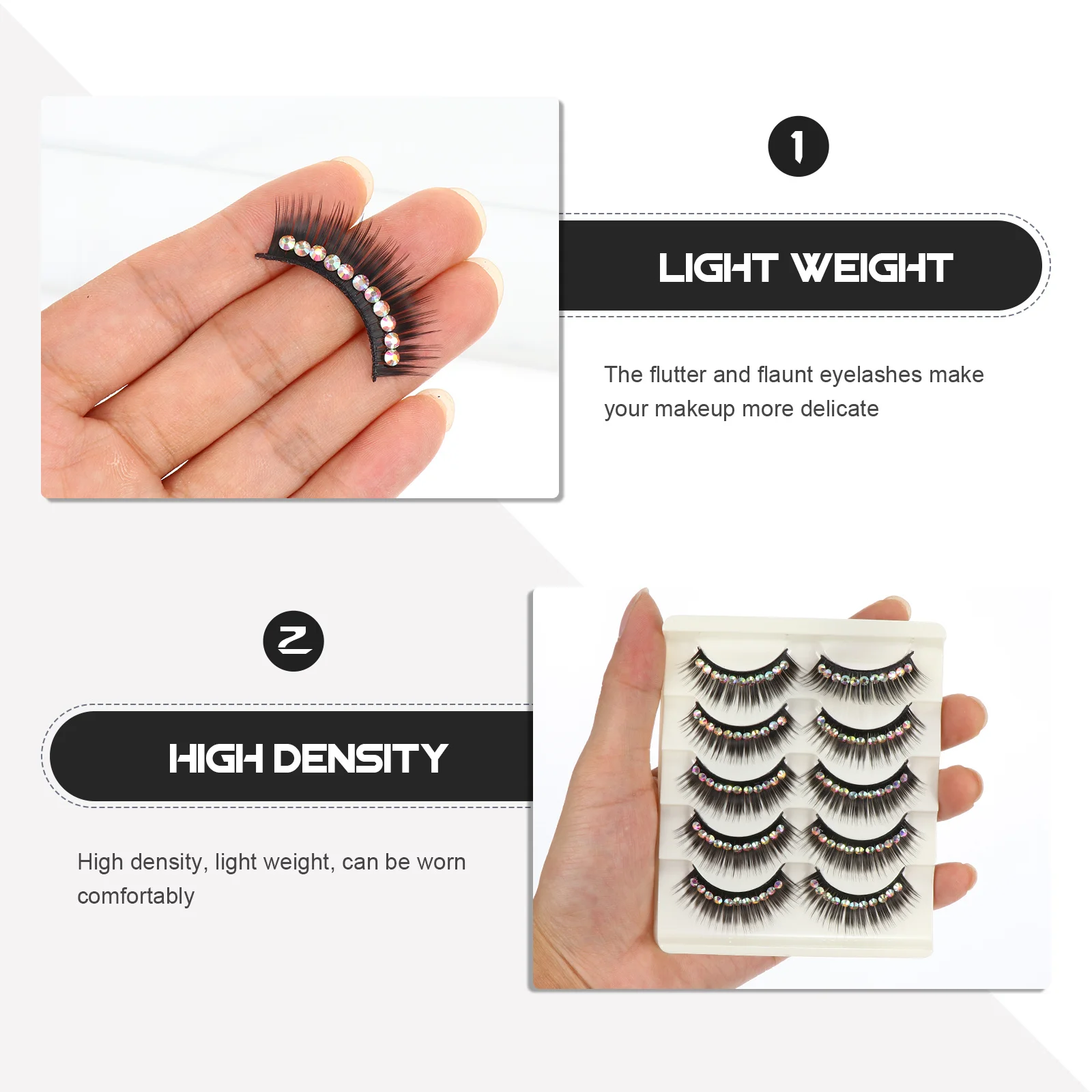 

5Pairs Thick False Eyelashes Diamond Decor Full Eye Look Instant Glamour Lightweight Comfortable Wear Stage Party Cosplay