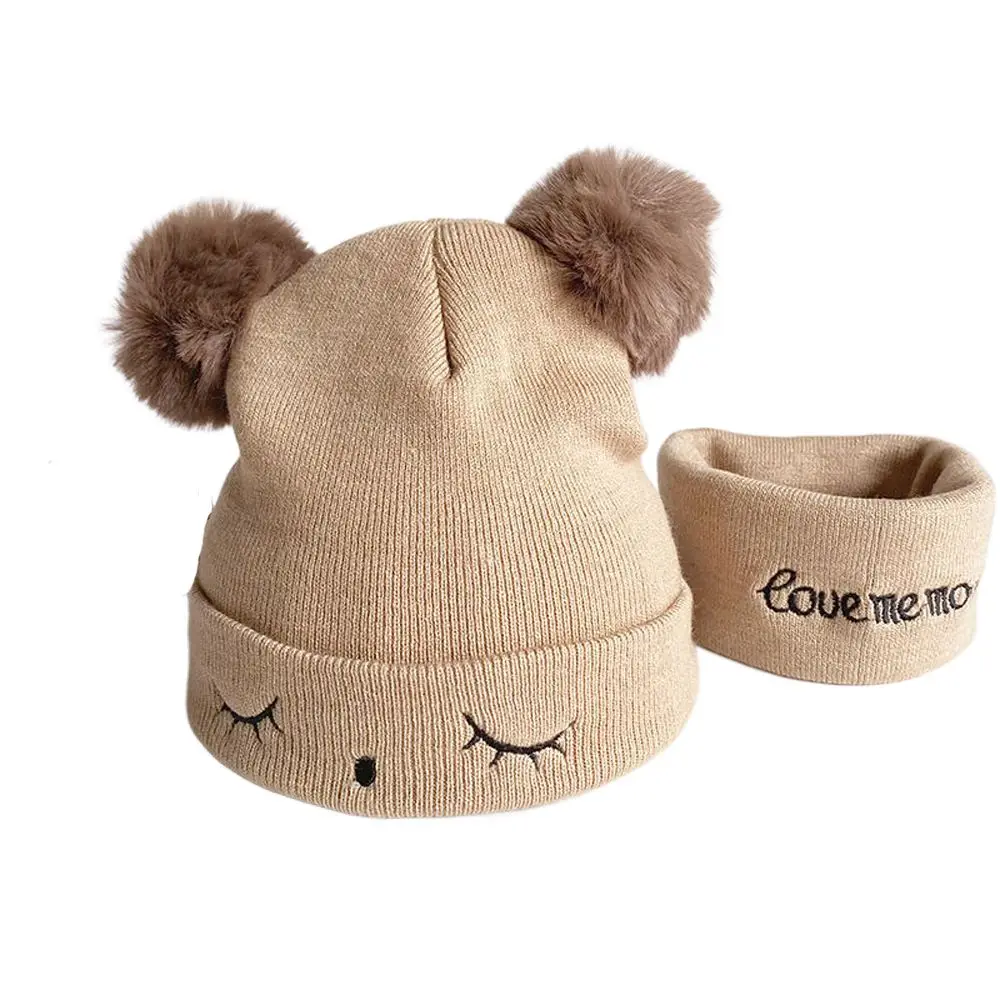 

Ears Autumn Winter Windproof Infant Ears Protection Lovely Beanie Hat Winter Hats Scarf Set Boy Girl Cap Infant Knitted Hat