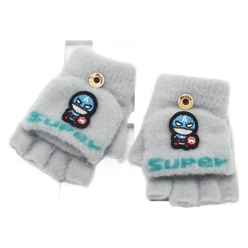 1-12PSC Marvel Comics Spider-Man Iron Man Children's Half-Finger Flip-Up Five-Finger Warm and Cold-Proof Windproof Gloves with V
