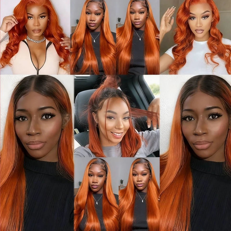 T1b/350 أومبير الزنجبيل الملونة الجسم موجة حزم مع HD إغلاق الشعر البشري 3/4 حزم مع إغلاق البرازيلي عذراء الشعر 8-30 #5