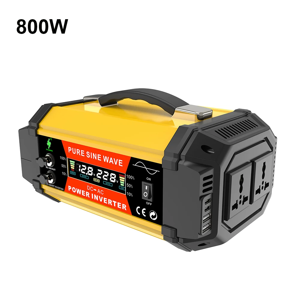 Inversor de Corriente Universal para Auto, Kit de Sistema de Panel Solar de 12V a 220V con Pantalla LCD, Transformador de Voltaje, Onda Sinusoidal Pura