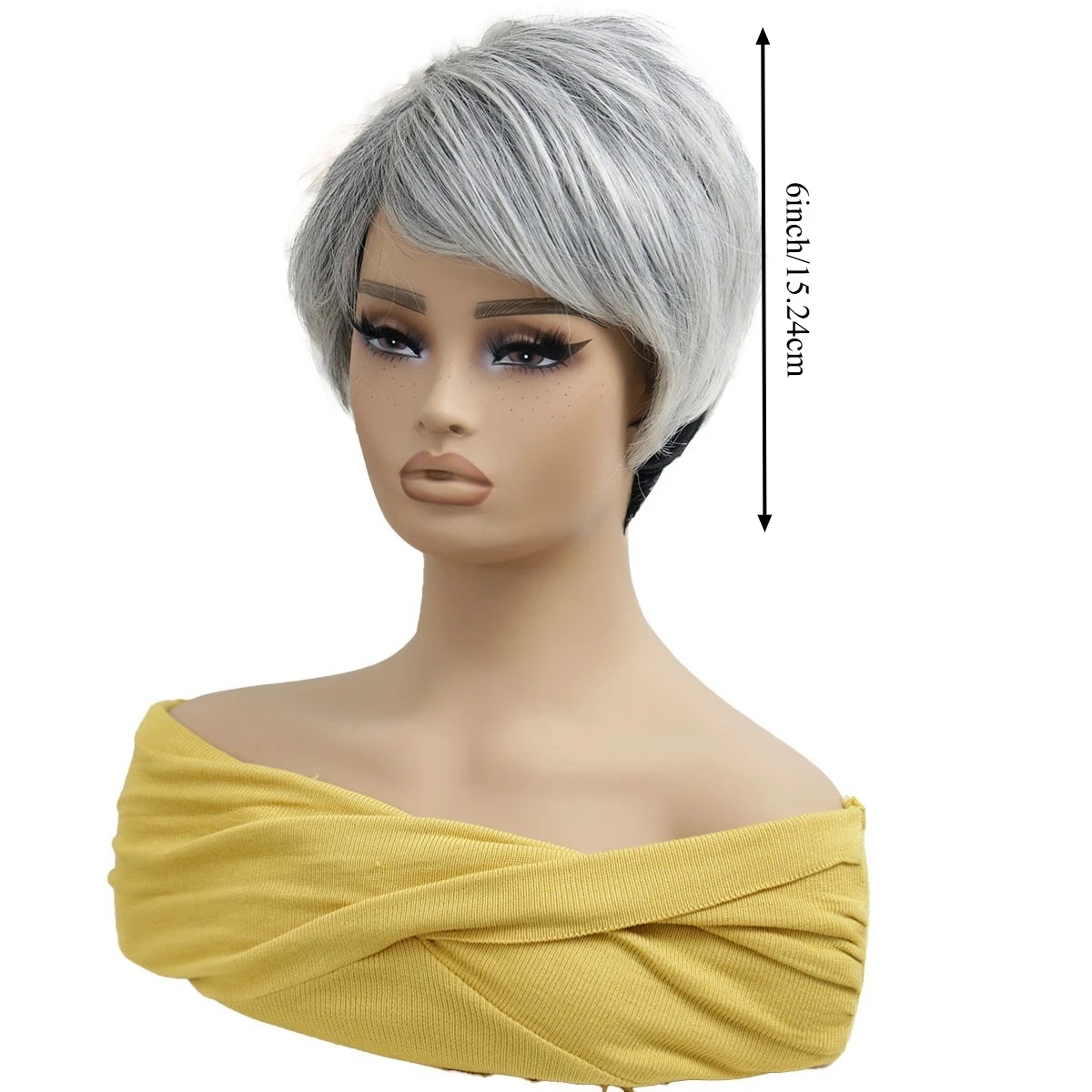 New hot selling grandma grey slightly curly short wig, suitable for women's fluffy sides, 6inch synthetic fiber wig