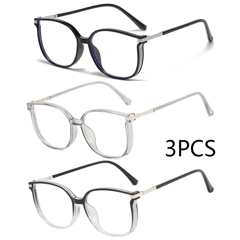 3 قطع نظارات قراءة كبيرة عصرية للنساء مع إطار لامع نظارات شفافة مكبرة بالإضافة إلى النظارات