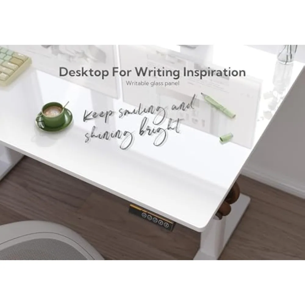 Glass Standing Desk, 48x24 Inch White Standing Desk Adjustable Height Electric Stand Up Quick Install for Computer Desks