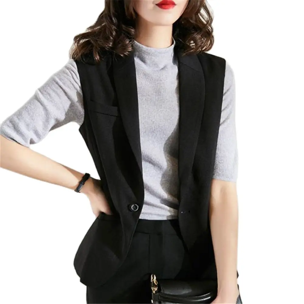 

2024 Women Spring Summer Casual Solid Waistcoat Lady Notched Button All-Match Sleeveless Suit Vest Female Elegant Chic Outerwear