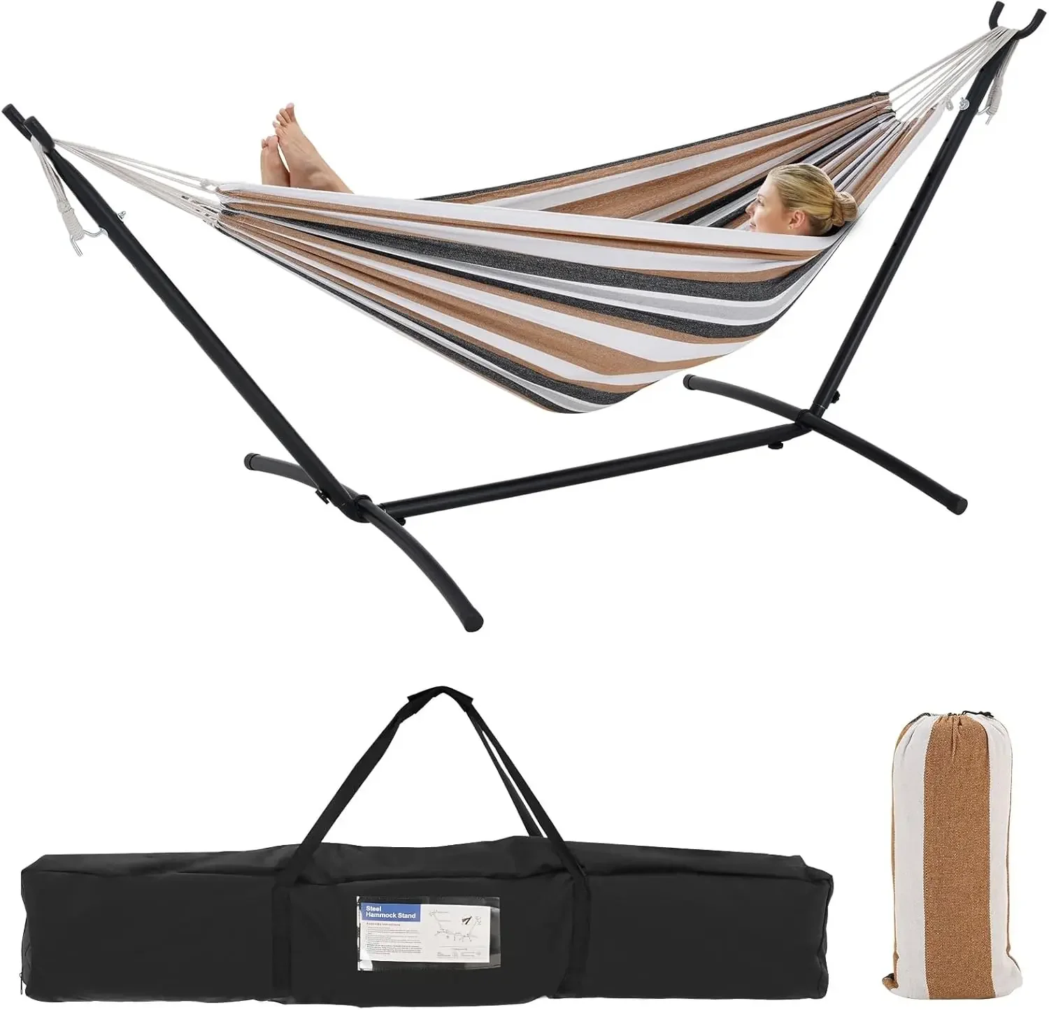 

Best seller Double Hammock with Stand Included 450lb Capacity Space Saving Steel Stand,Premium Carry Bag Included,Suit for Outsi