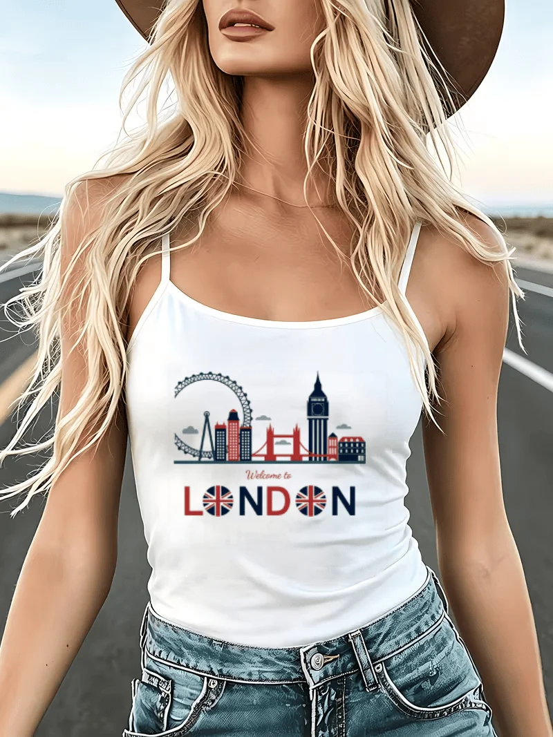 London Travel Camisole Women Big Ben Eye Tank Top Vintage Landmark Skyline Sleeveless Vest Y2K Graphic Summer Crop Tops