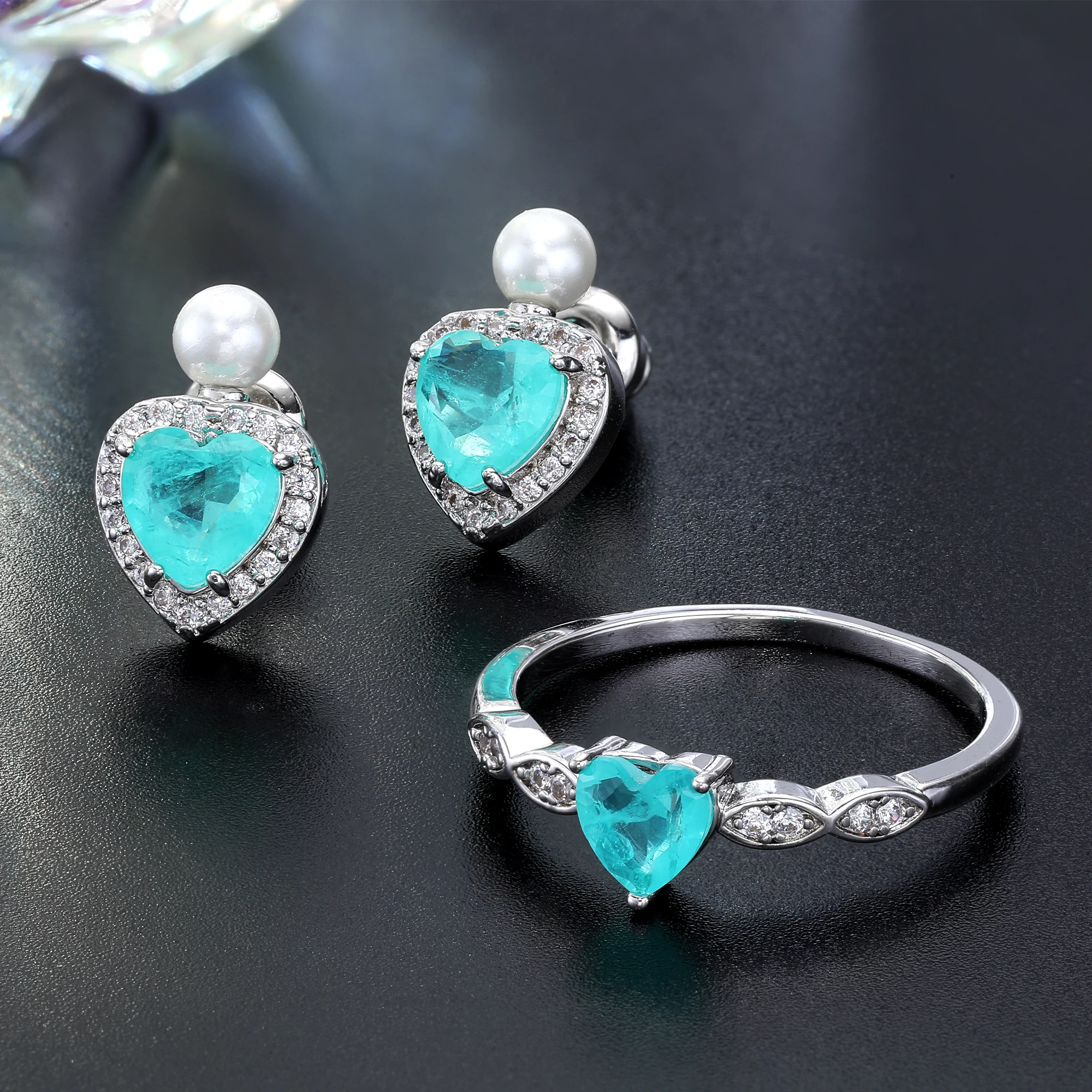 

Beautiful Heart Shape Fusion Stone Jewelry Set for Women White Gold Plated