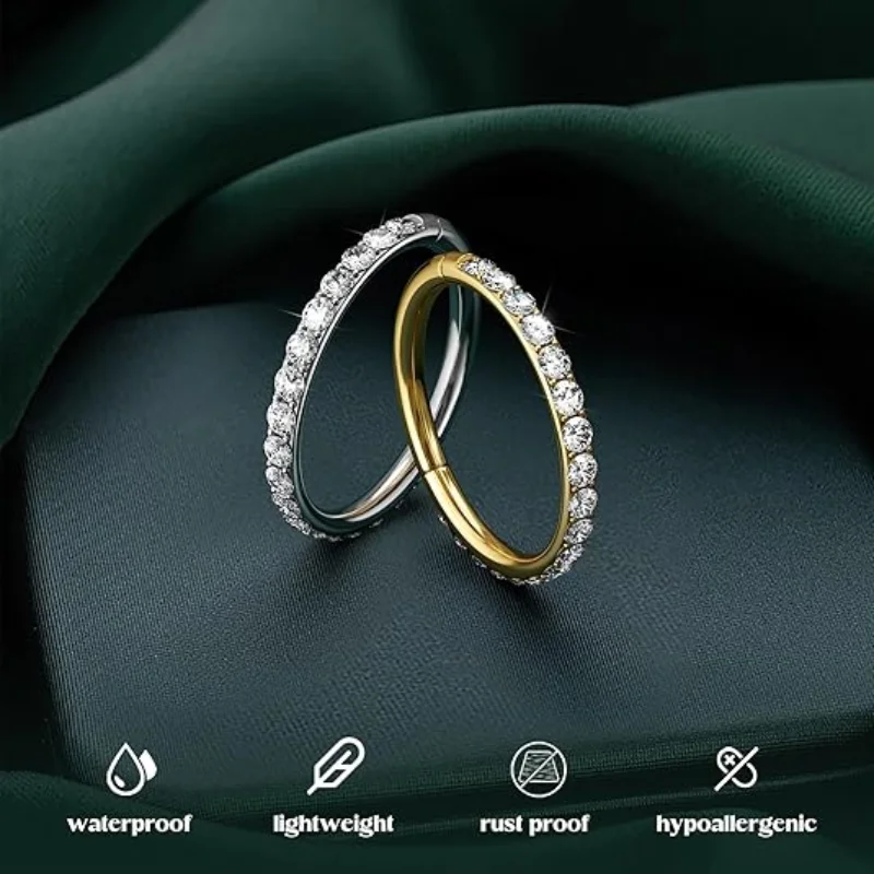 

F136 16G Titanium Lip Piercing with CZ Hinged Segment Septum Clicker Tragus Helix Cartilage Earrings - Nose Piercing Jewelry