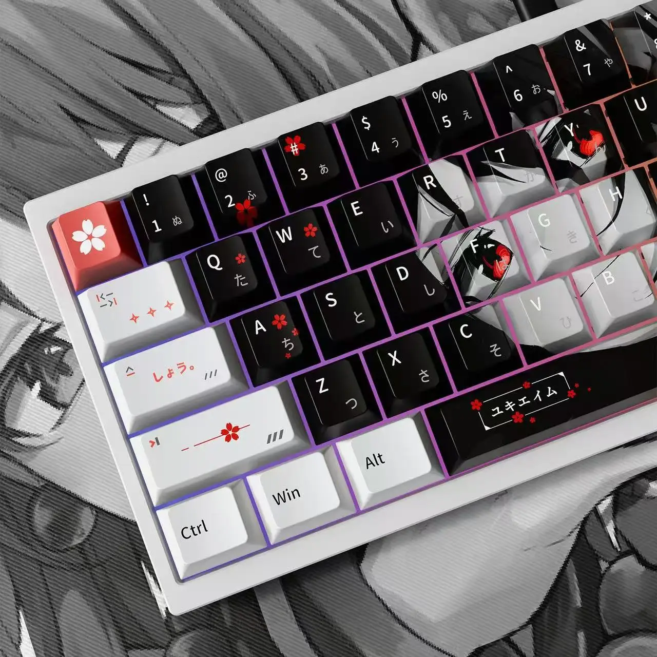 Opaque Yuki Aim Keycaps Anime PBT Keycap Chreey Keycaps Japan Key Cap Dye-sub Mechanical Keyboard Caps for Wooting Ez63 Made68