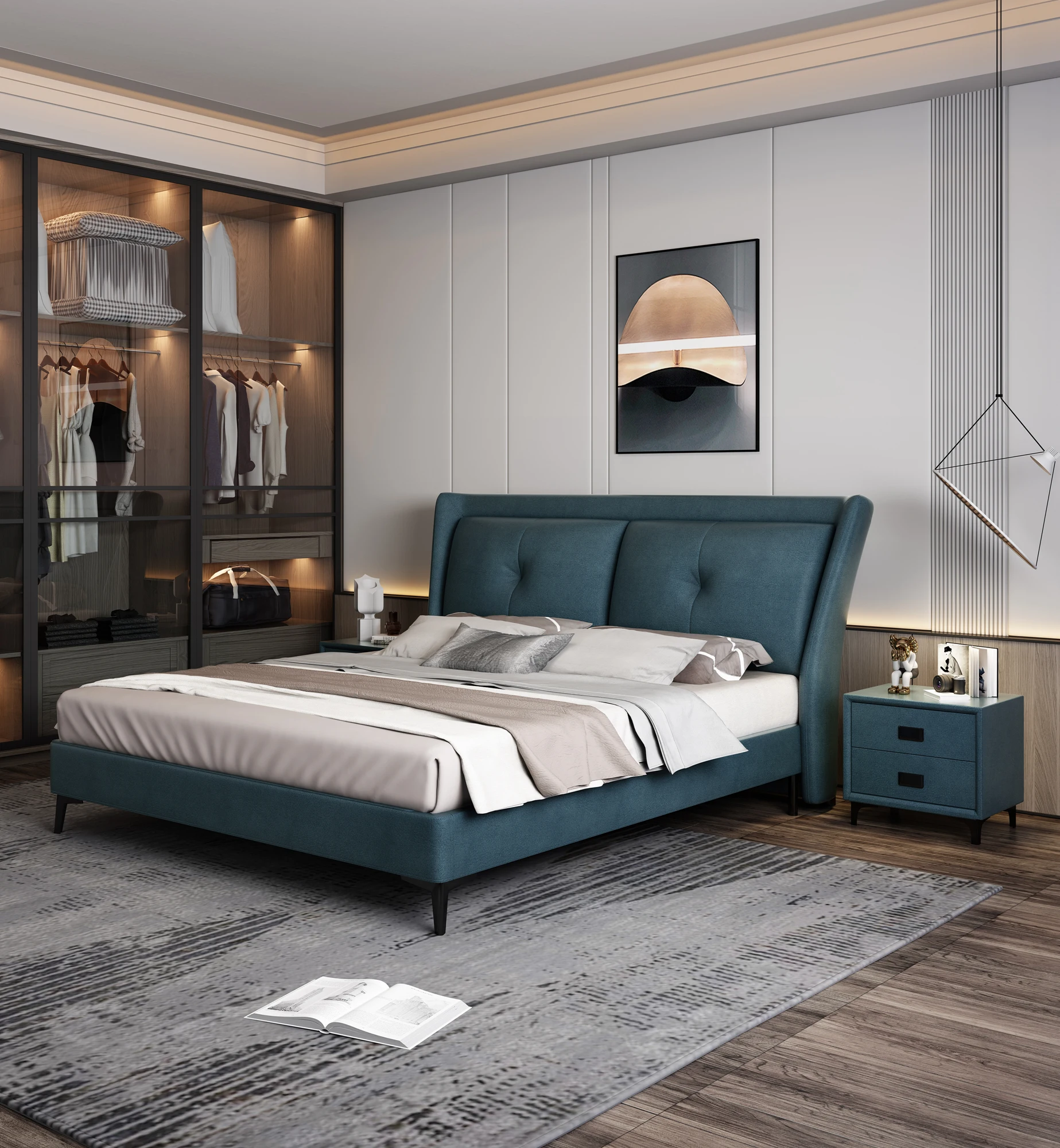 

#With Drawer and Storage Luxury Double Queen and King Size Bed Frame Wood Frame Fabric Cover Storage Bed