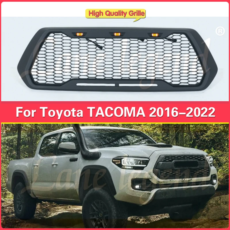 

Car front bumper grille For Toyota Tacoma 2016-2022 Grille accessories for modified racing grille LED lights Ventilation Net