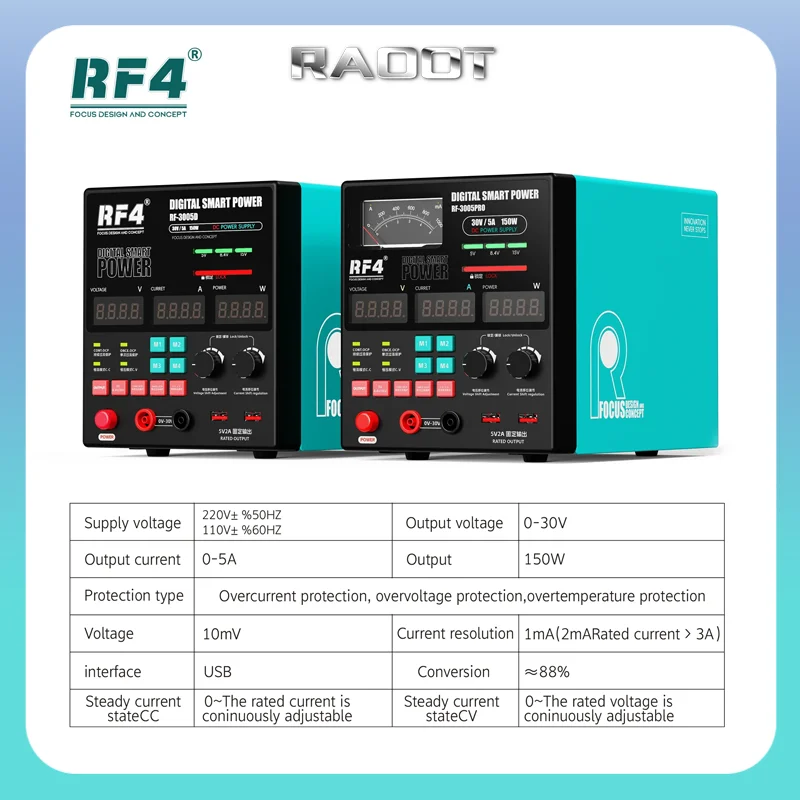 

RF-3005PRO/D Digital Smart Power Meter 30V5A 150W Mechanical Instrument With A /MA Automatic Range Switching Function Tool