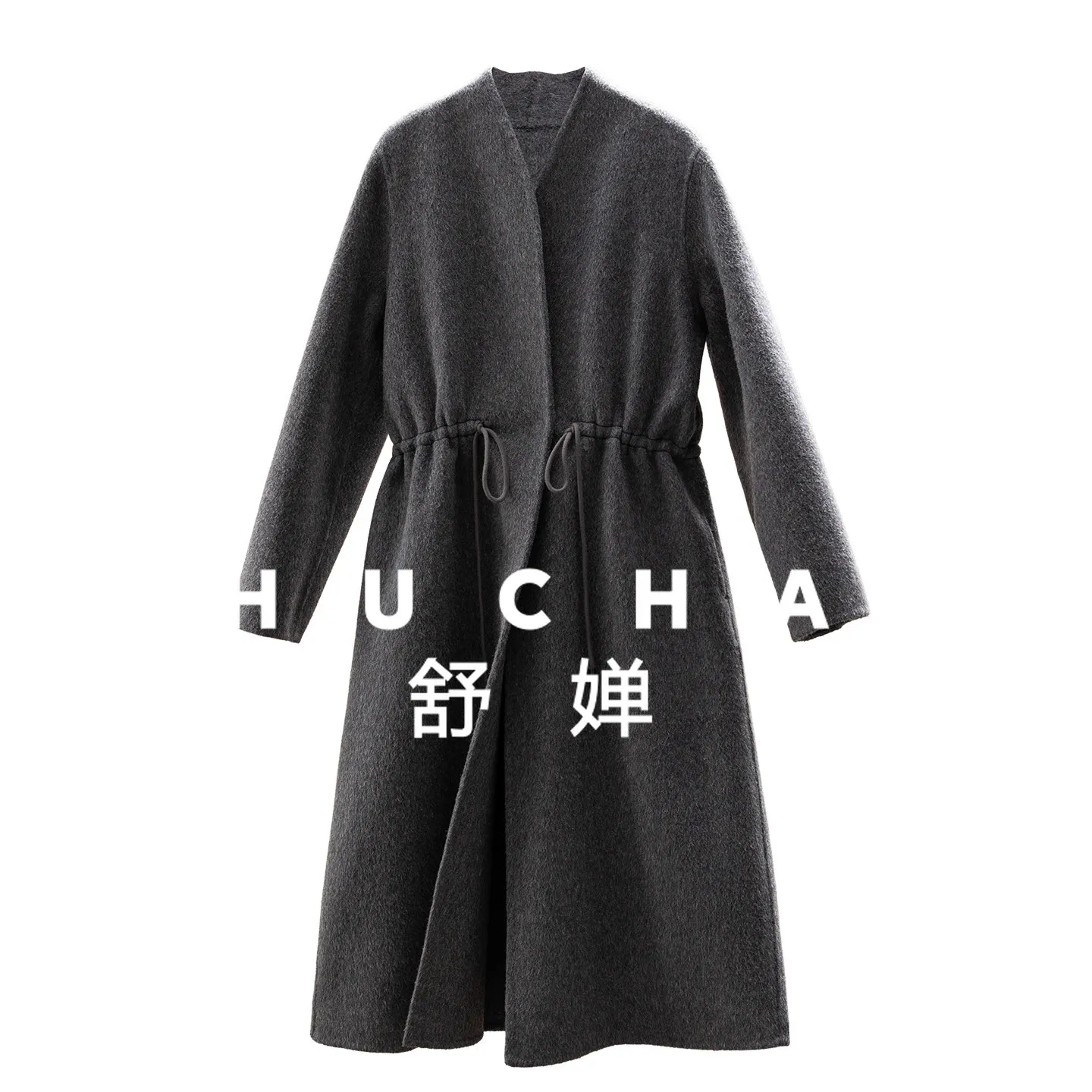 Elegant Coat Atmosphere French Wool and Cashmere Handmade Double-sided Tweed Mid-length Waist Coat Women's 20J9