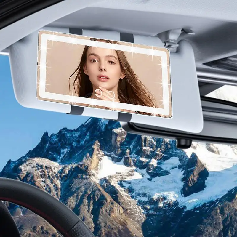 Car LED Light Makeup Mirror Auto Rearview Makeup Mirror With LED Light Multi-Functional Car Visor LED Vanity Mirror For Trucks