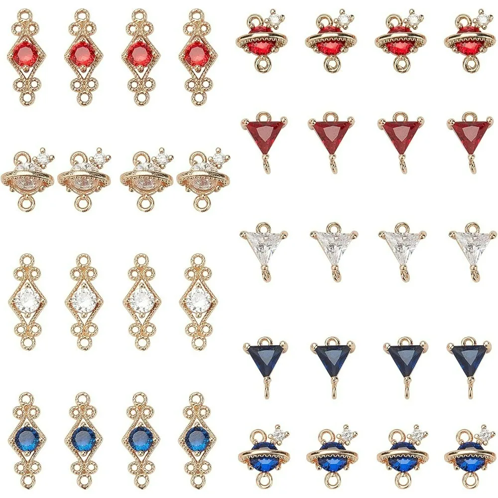 1 Box 36Pcs 3 Colors Glass Connector Charms Faceted Gemstone Rhinestone Links Charm Rhombus Planet Triangle Shape