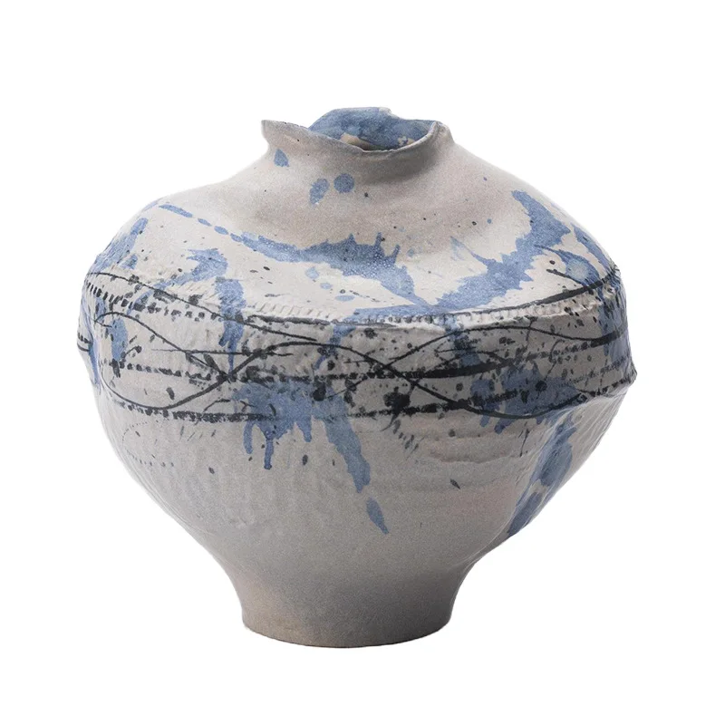 

New Chinese-style coarse pottery pot big-bellied vase, living room, model room, sales office