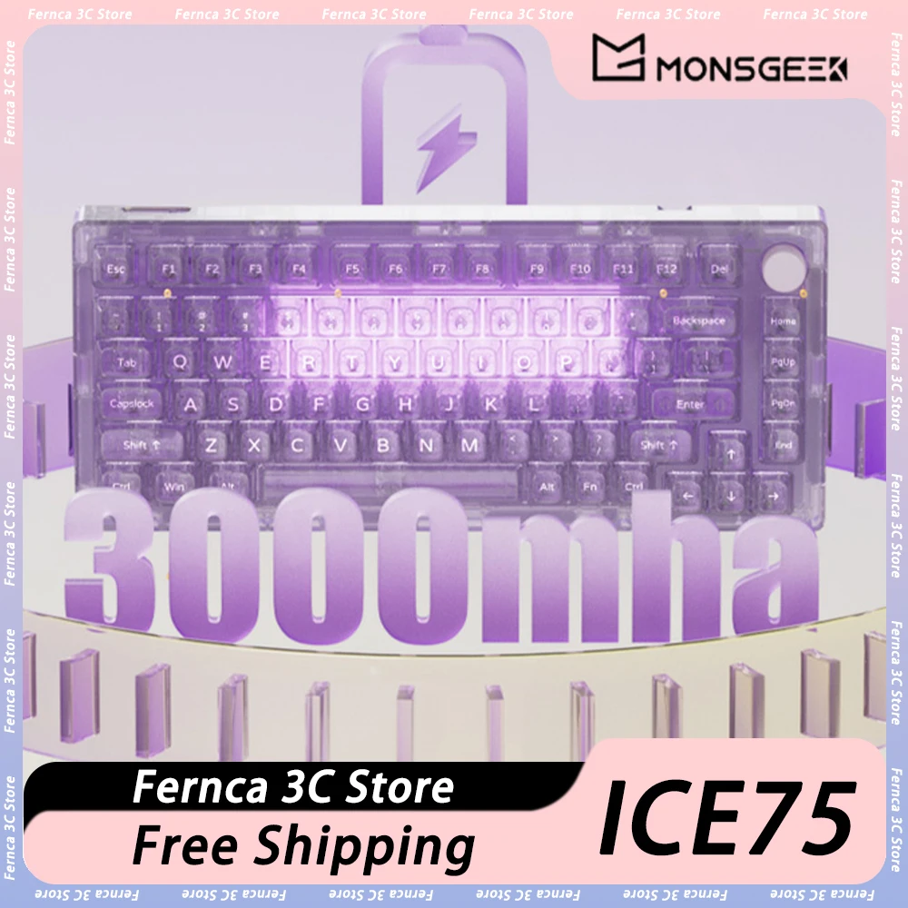 

MONSGEEK ICE75 Mechanical Keyboard Three Mode Transparent Wireless Multifunctional Knob RGB Gaming Keyboard Hot Swap Pc Gamer