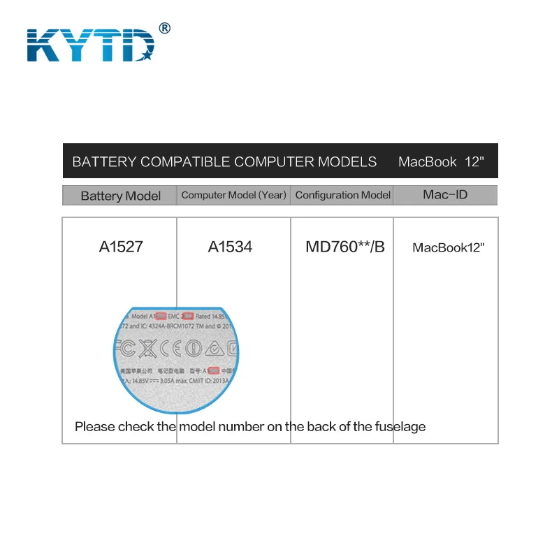 KYTD-بطارية كمبيوتر محمول لجهاز ابل ماك بوك برو ، 12 بوصة ، A1534 2015 2016 2017 ، MF855 ، MJY32CH ، A ، MK4M2 ، EMC2746 ، EMC2991 ، 38Wh ، A1527 ، A1705