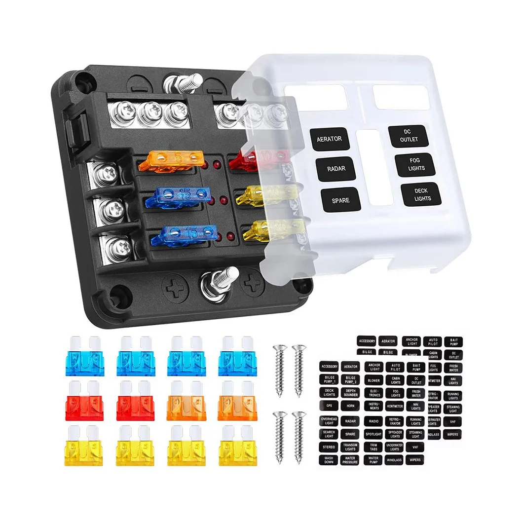 ABILKEEN 6Ways Positive and Negative Poles DC12V-32V ATC/ATO Waterproof Fuse Box Holder with LED Indicator for Car Truck RV