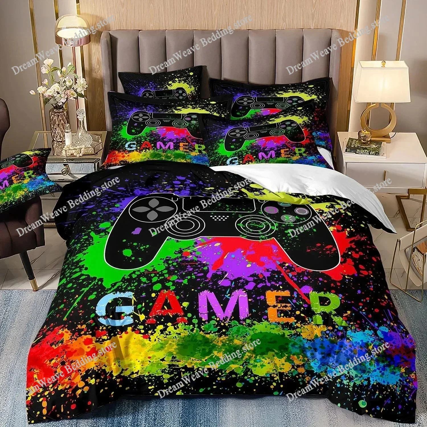 

3d Gamer Bedding Sets for Boy Gaming Duvet Cover Set Queen Video Games Comforter Cover,Designs Bed Set for Teen Boys Luxury Gift