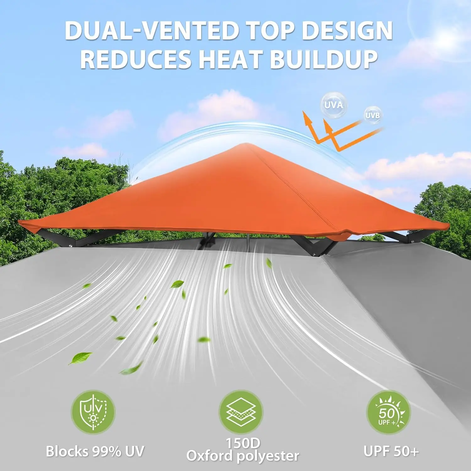 EAGLE PEAK 13x13 Pop Up Canopy Tent, Auto Extended Eaves, Orange