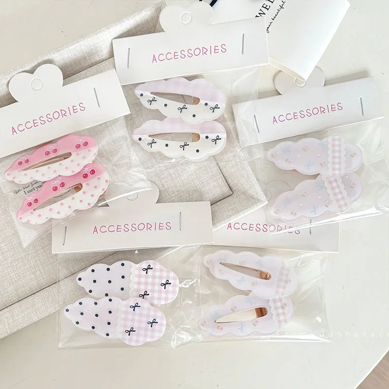 Cream Girl Series Polka Dot Bow Wave Cloud Barrettes Girl Heart All-Match Duckbill Clip Side Side Clip Hair