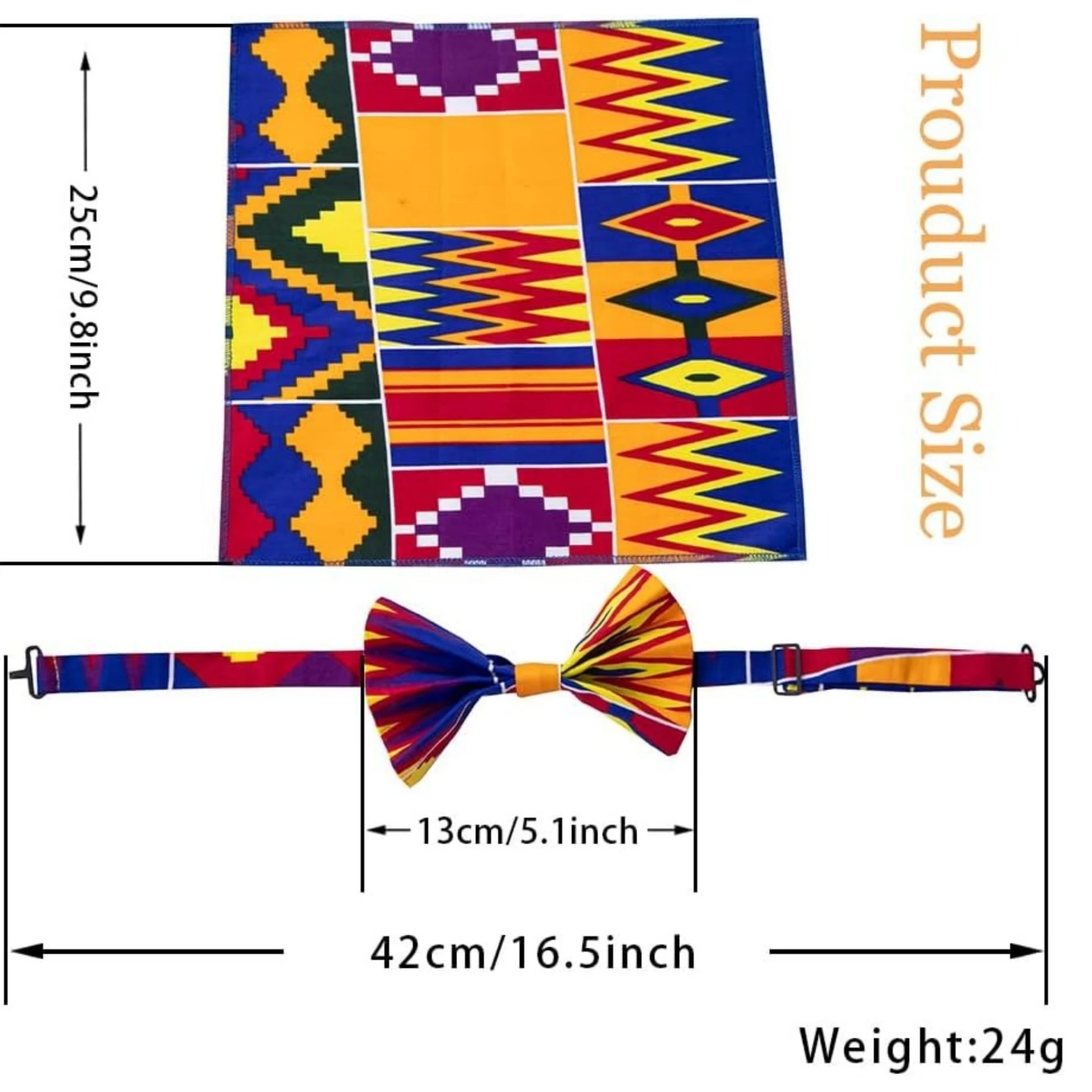 BRW 2 Pcs African Kente Bow Tie Pocket Square Kente Print Bow Tie and Squares for Men Black History Month