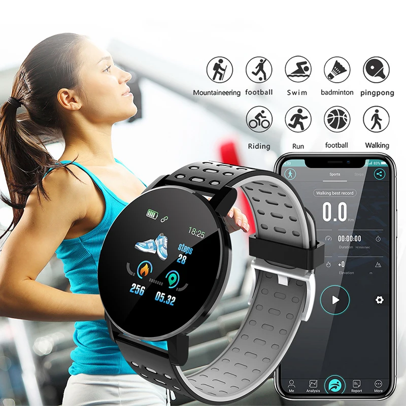 119S Smartwatch Bluetooth Smart Uhr Männer Blut Druck Frauen Smart Band Uhr Sport Fitness Tracker Uhr Für Android IOS