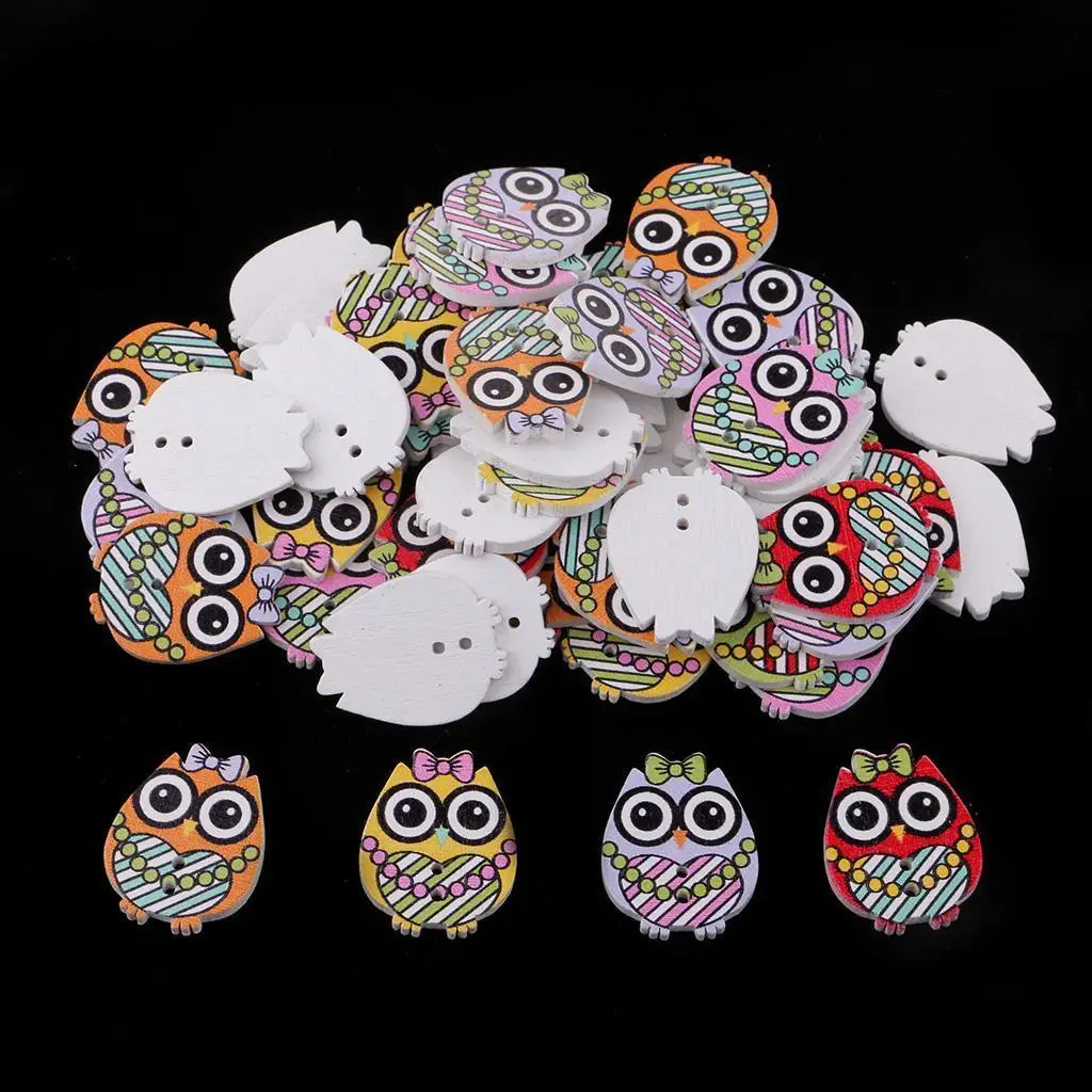 50 Pieces Mixed Owl Wood Buttons 2 Hole Sewing Scrapbooking Clothes Decoration 25x20mm