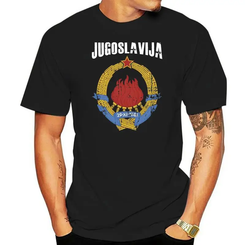 Jugoslavija Yugoslavia Coat of Arms T-Shirt 2024  Vintage Black  High Quality Men Cotton Clothing Ringer T Shirt