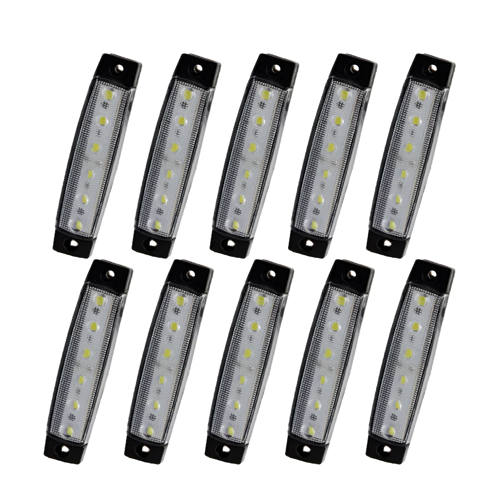 

10 шт., белый 6 светодиодный боковой габаритный индикатор, рок-лампа для автомобиля, лодки, грузовика, прицепа, каравана, кемпера, универсальный