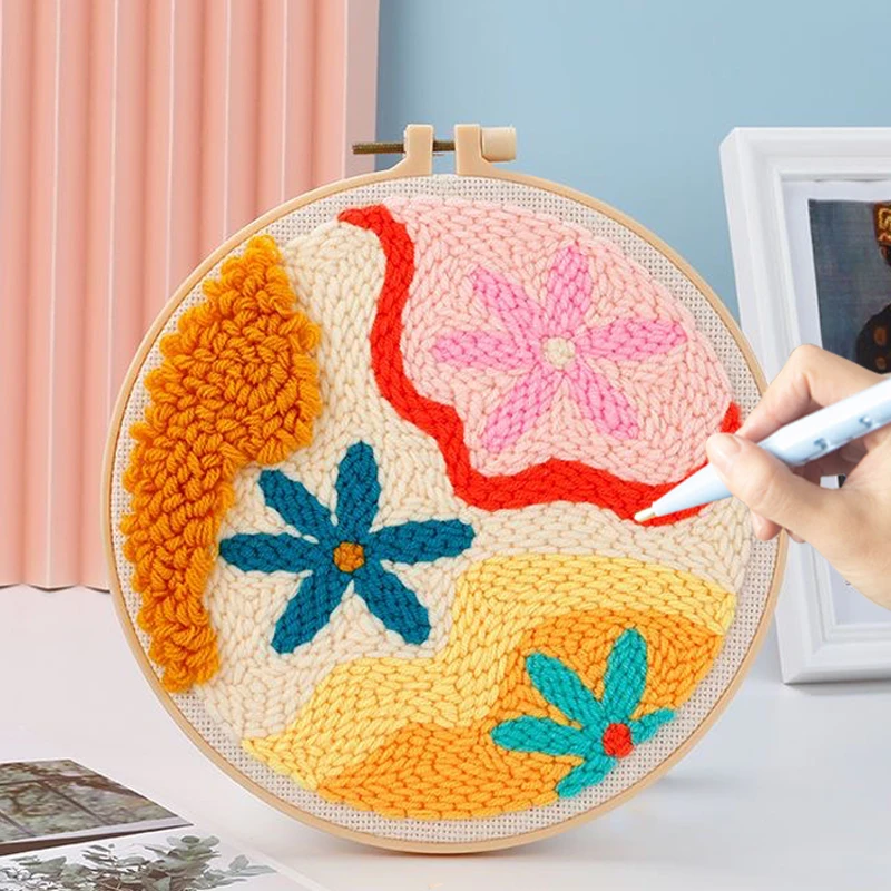 

Punch Needle 3D Embroidery Kits For Starter Soft Yarn Geometric Flower Maigc Needle Embroidery Set Home Decor DIY Craft Kits
