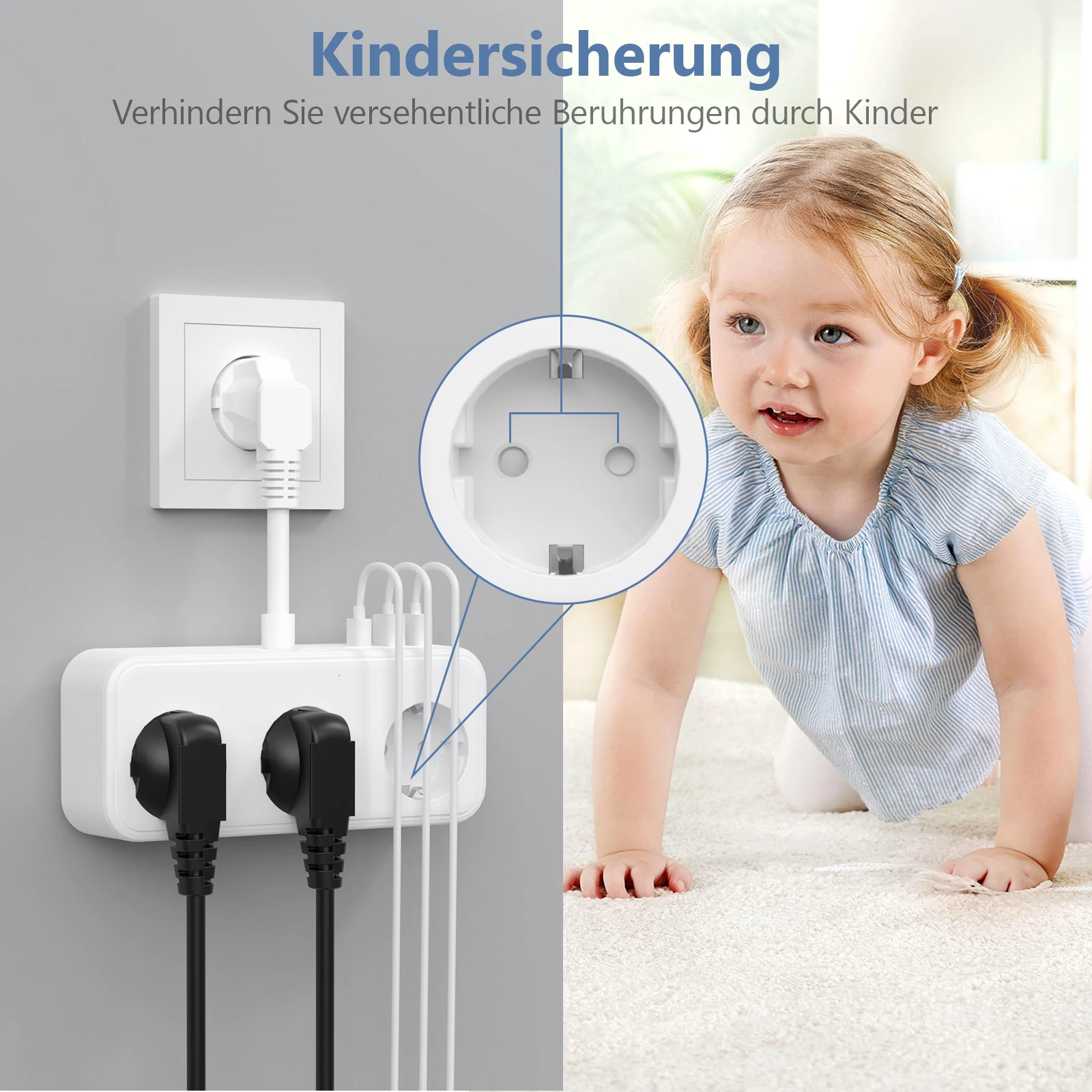 ANRMESUN Power Strip EU Plug AC Outlets Multitap Socket Extension wall plug  With USB Type C PD Fast Charging Adapter