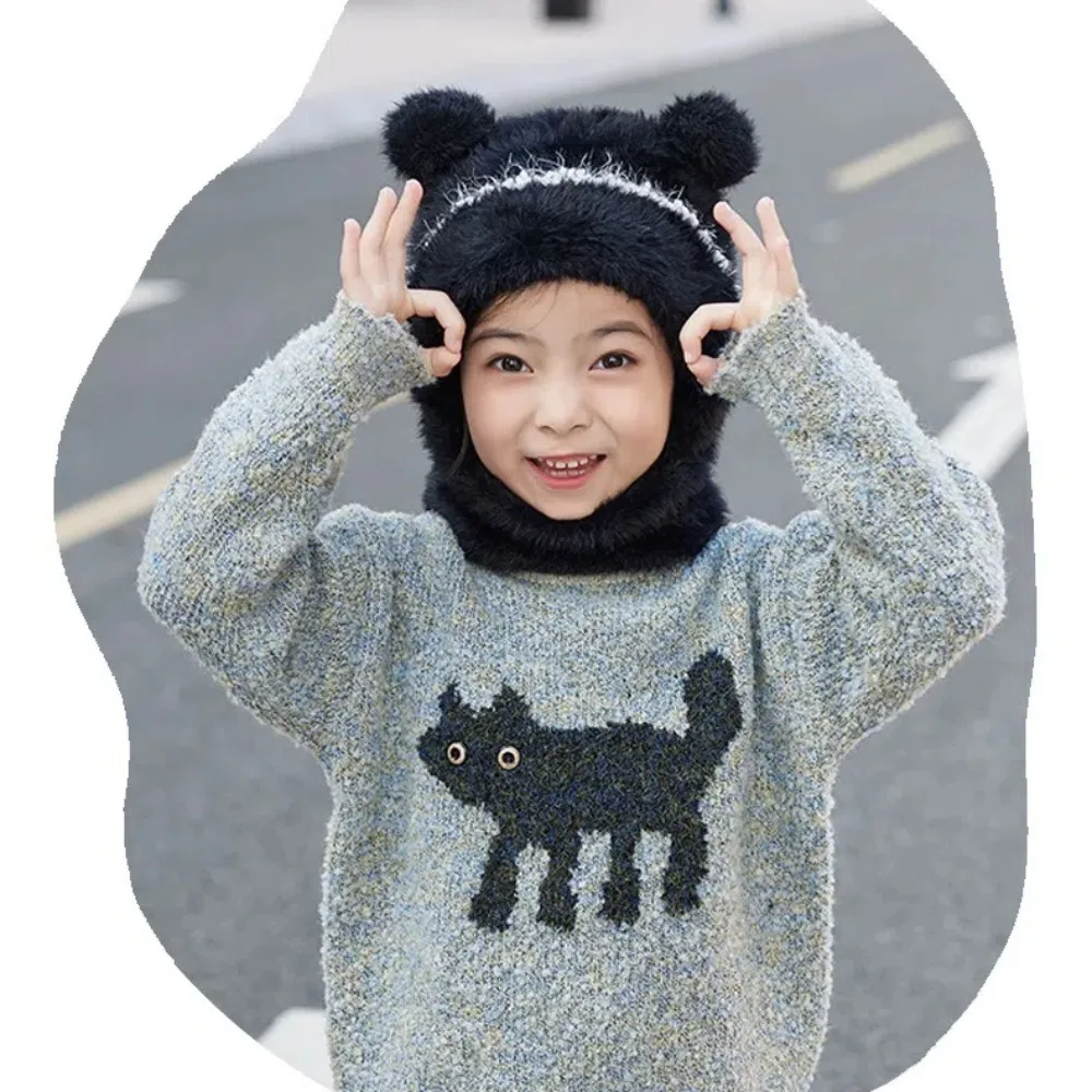 

New Keep Warm Hats Scarf Set Thickened All-in-one Windproof Hat Cartoon Beanie Hat