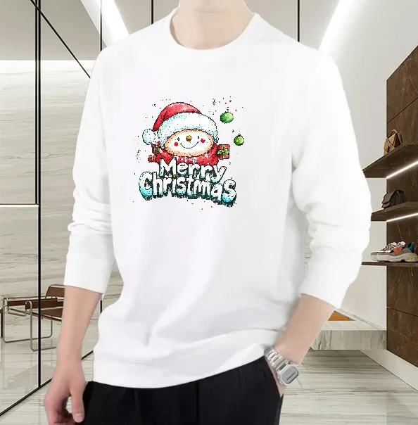 

Футболка мужская осенняя High Street Gym Couple с длинными рукавами Футболка с рисунком Merry Christmas Harajuku High Street Футболка с принтом для бега