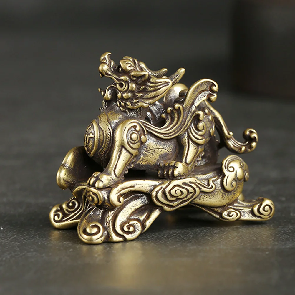 

1Pcs Brass Kylin Statue Feng Shui Ornament Powerful Wealth Protection Desktop Home Office Decor Chi Lin Prosperity Sculpture