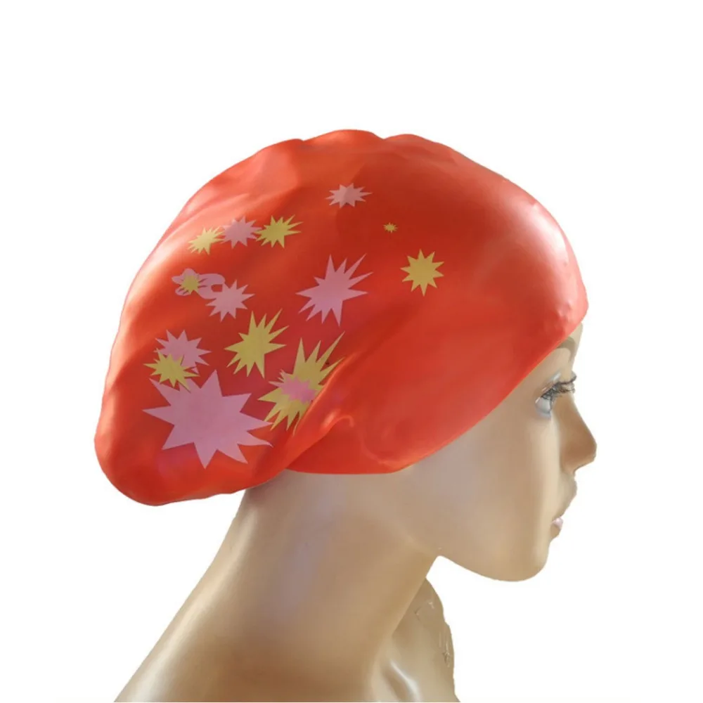 Fashionable Silica Gel Long Hair Swimming Cap Star Pattern Large Size Silicone Swimming Cap Elastic Waterproof Swim Gear Adult