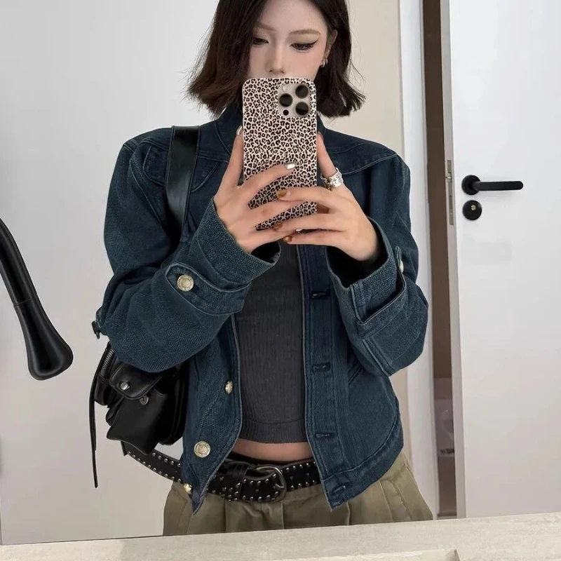 Vintage Korea Chic Minority Veste Femme Fashion Denim Slim Waist All-match Mujer Camisetas Hong Style Premium