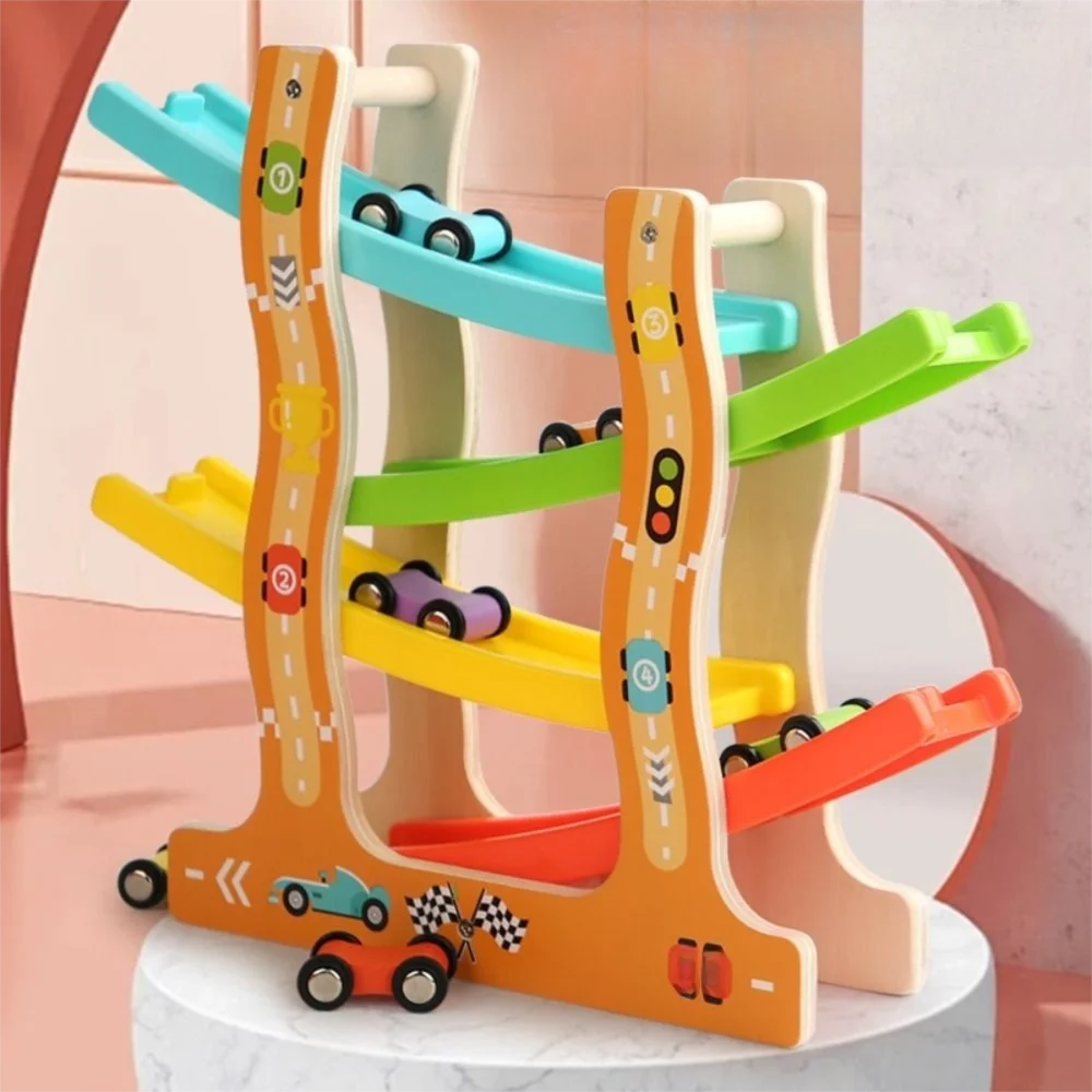 

Four-layer Inertia Car Early Educational Friction Powered Wooden Gliders Track Hand-eye Coordination Cartoon Cute