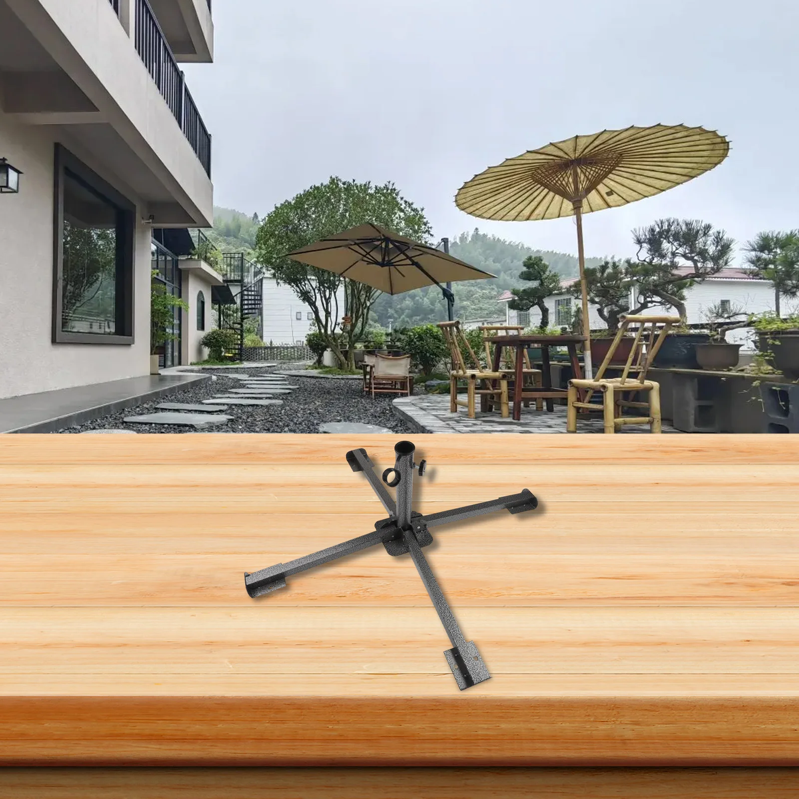 Adjustable Umbrella Stand Collapsible Umbrella Holder Adjustable Center Hole Foldable Umbrella Stand Garden Umbrella