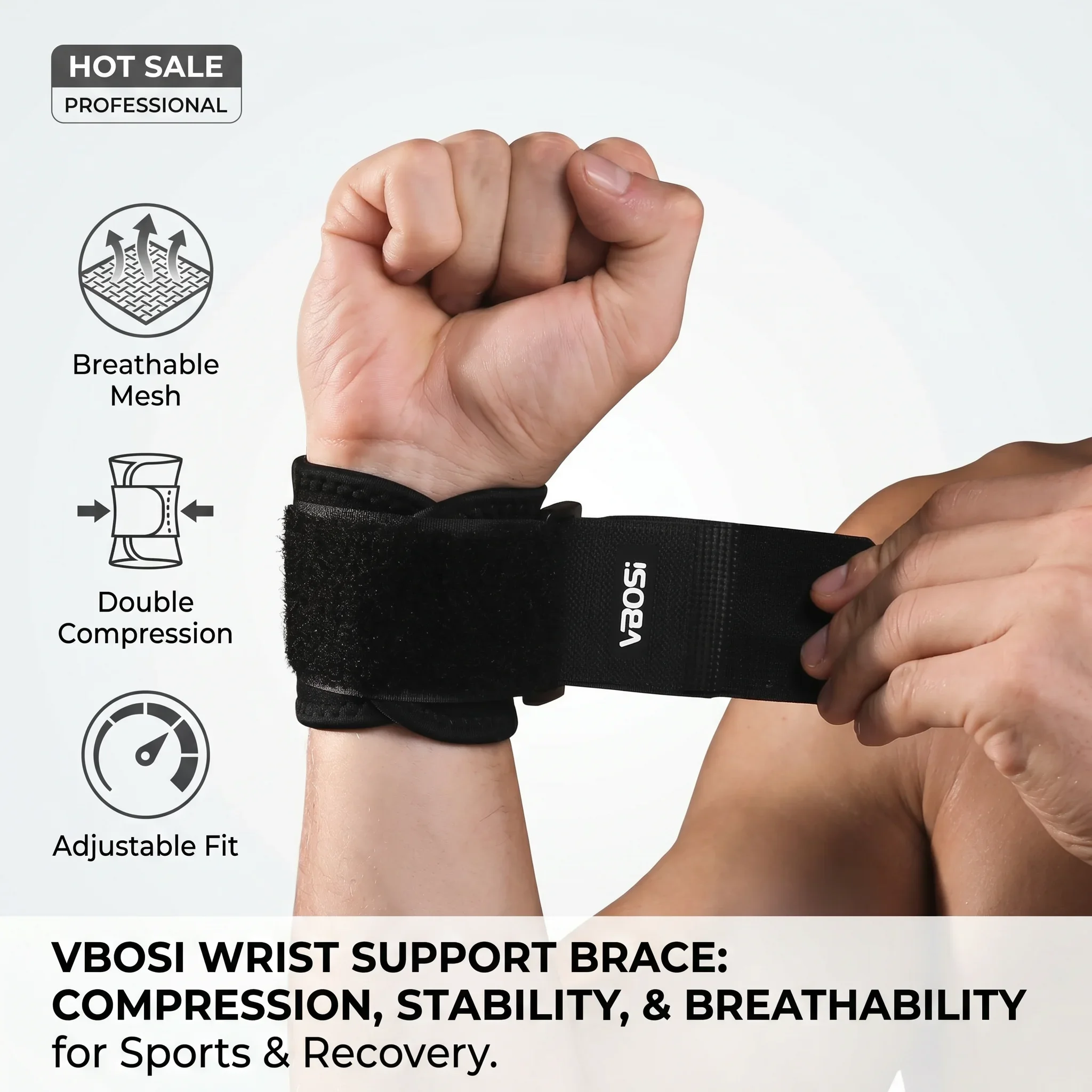 

VBOSI Adjustable Wrist Support Brace, Breathable Compression Wristband for Gym, Sports & Daily Pain Relief & Injury Recovery