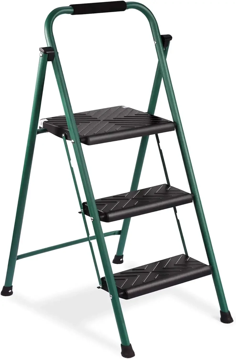 Non-Slip 3 Step Stool Folding Sturdy Steel Wide Step Ladder with Hand Grip and Locking Mechanism for Indoor Household Kitchen