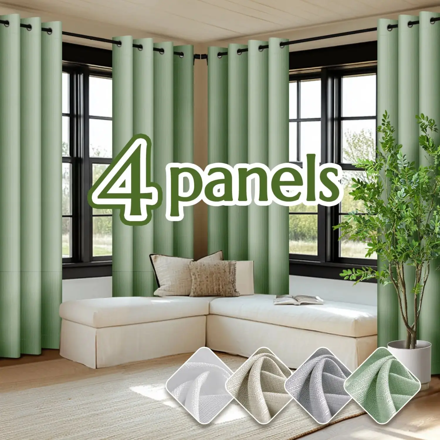 

4 Panels 100% Blackout Curtains for Living Room Room Darkening Curtains Grommet Top Boho Rustic Textured Drapes Window Drapes for Bedroom Privacy Assured Home Decoration