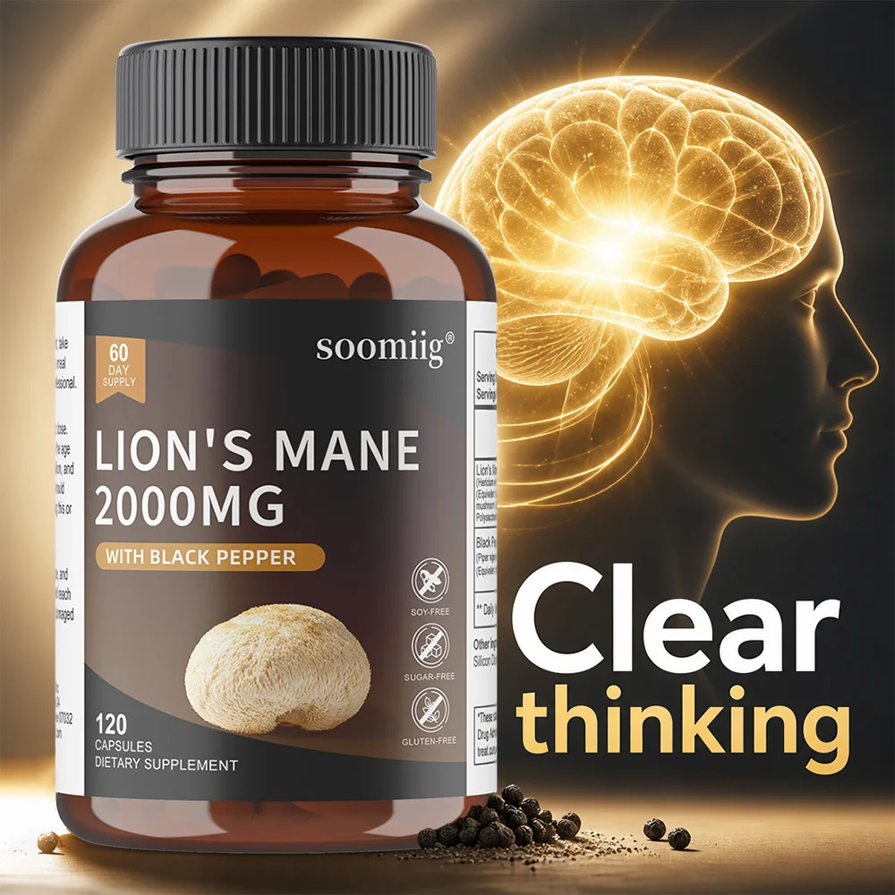 Lion's Mane Mushroom Extract Supplement 2000mg - High Strength Vegan Formula with Black Pepper, 120 Capsules