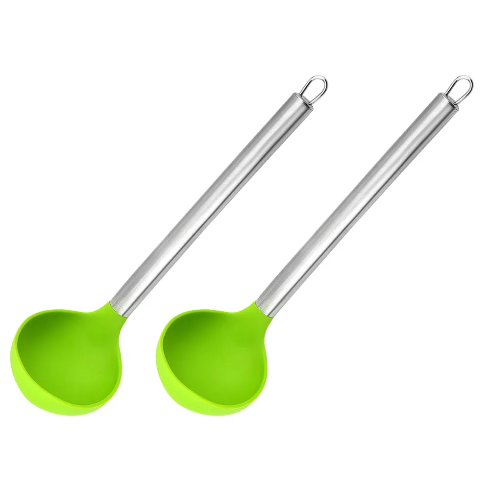 

2pcs Silicone Soup Ladles Long Handle Heat Resistant Kitchen Spoons Ladle For Home Cooking Soup Porridge Rice Kitchen Supplies